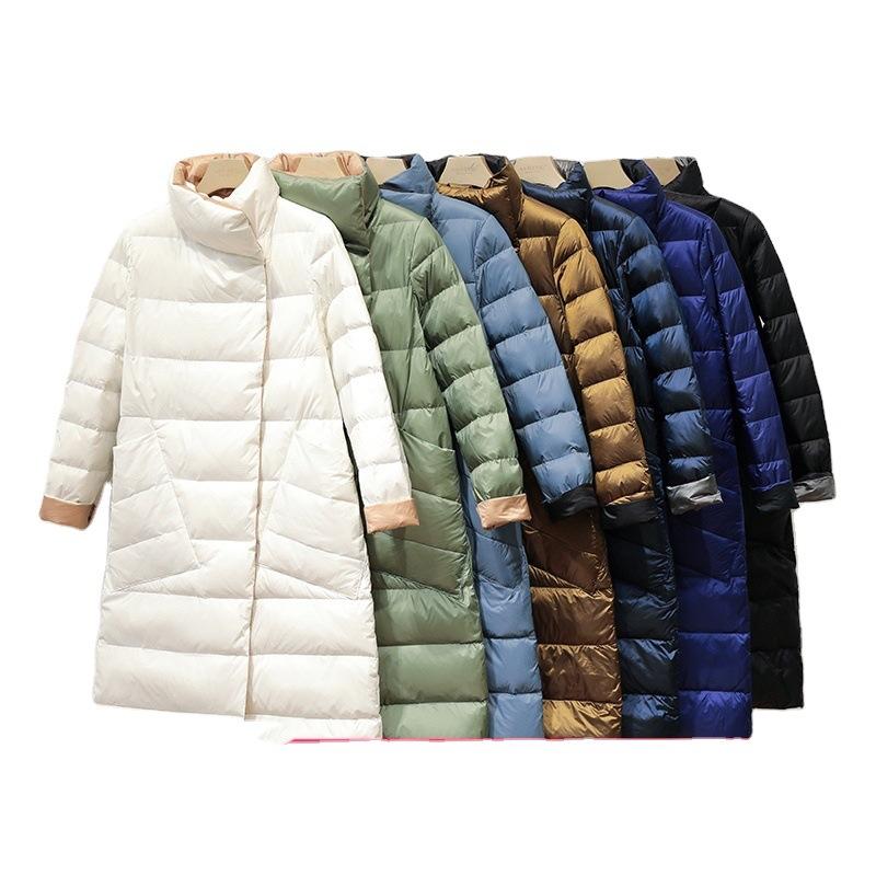 Wear down jackets on both sides, new women's slim fit, white duck down, thin medium and long styles, and long for knee winter.