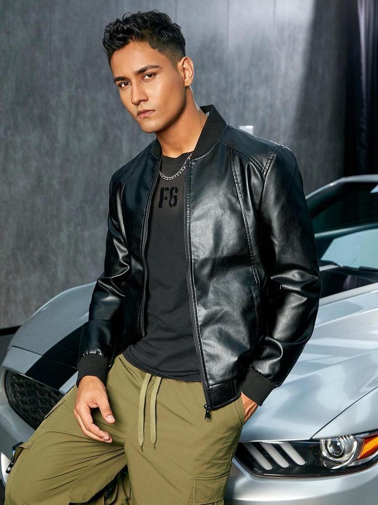 Seek4Man Zippered PU loose leather jacket