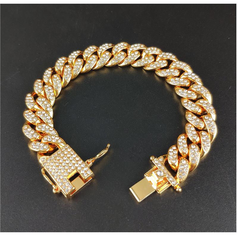 Hip Hop Shiny Cuban Link Chain Bracelets Women Men Gold Color Rhinestone Iced Out Chain Bracelets Punk Wristband Jewelry Gift