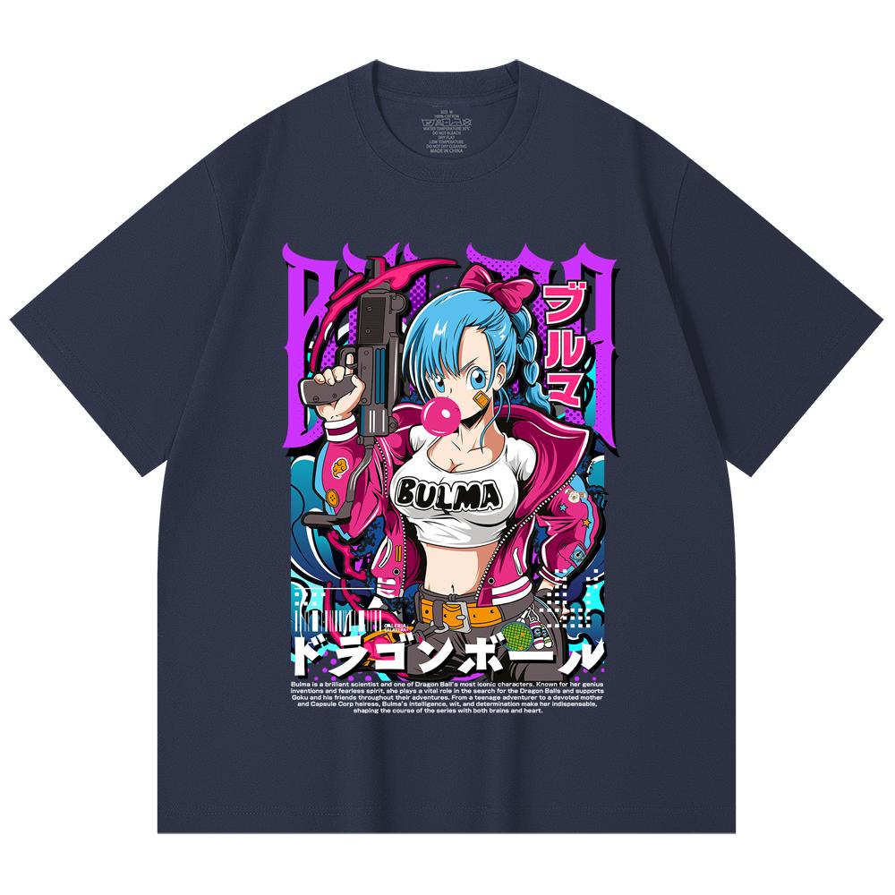 230 Gsm 100% Cotton Dragon Ball V66 Bulma Print Unisex Heavy Cotton T Shirt
