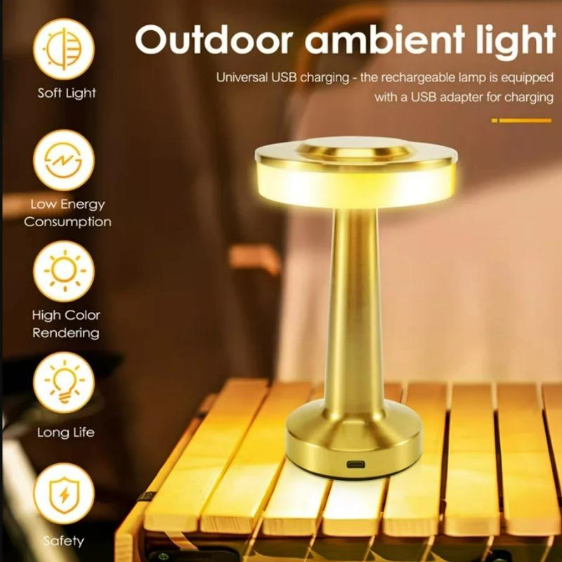 Vintage Metal Desk Lamp USB Rechargeable Portable Touch Table Lamp Bedside Night Light for Bar KTV Hotel Coffee Shop Bedroom Bar