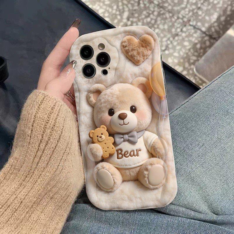 Cute Cookie Teddy Bear Pattern Silicone Phone Case For iPhone 17 Pro Max 16 15 14 13 12 11 XS X XR 14 15 Plus 16E 17 Air Cover