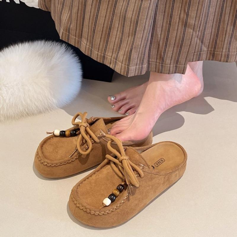 Autumn Retro Bag Head Solid Color Half Slippers Women's New One-pedal Lazy Shoes Women's Platform Slippers