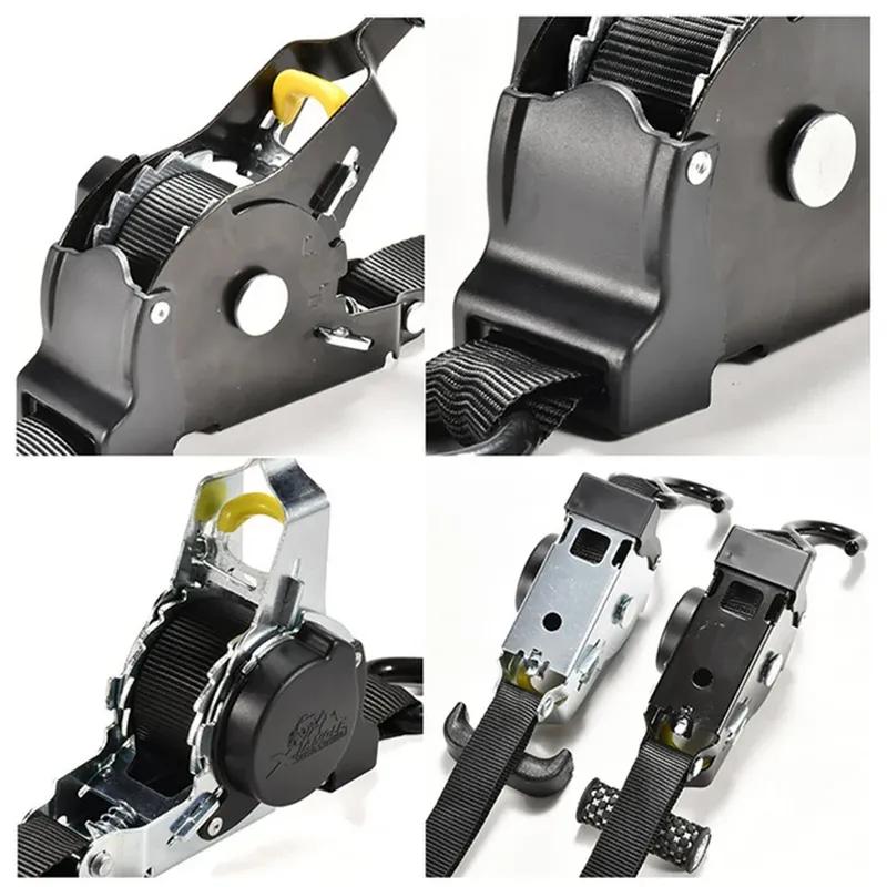 2pcs Auto Retractable Ratchet Tie Down Straps 1500lbs 3.3m Heavy Duty Padded Handle Secure Cargo Motorcycle Luggage