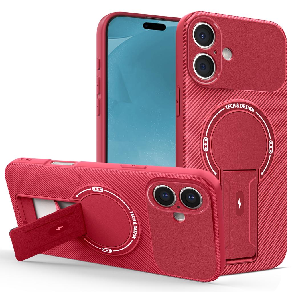 For iPhone 17 Case with Kickstand Carbon Fiber Texture PC+TPU Phone Cover