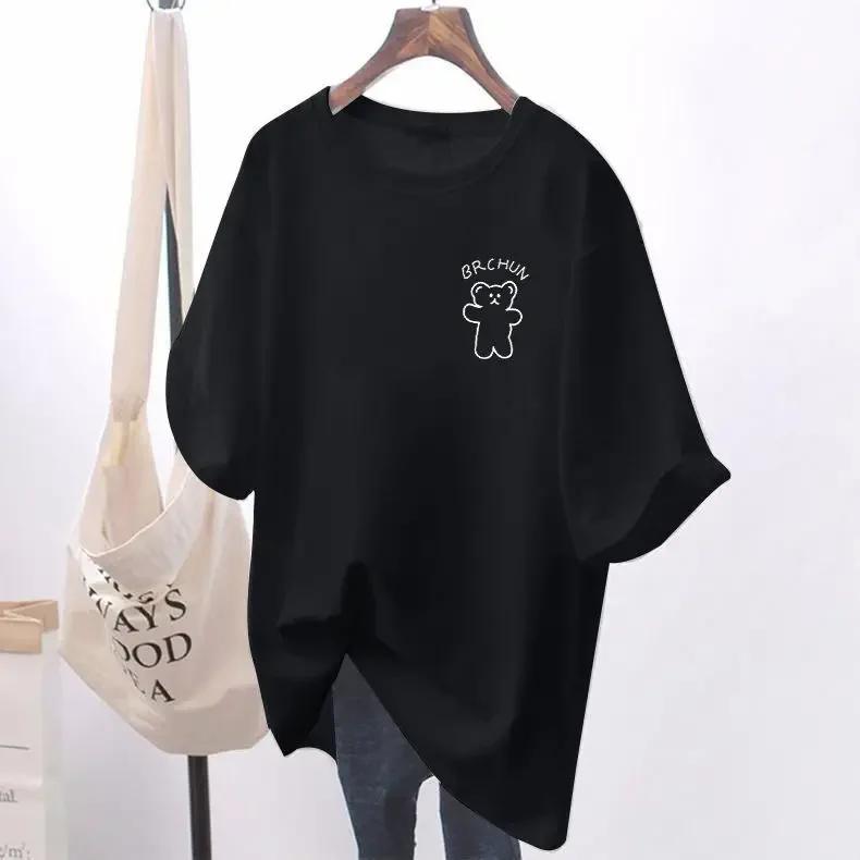 Women's casual loose oversized T-shirt, basic cartoon short sleeved top, 100 cotton, M-6XL elegant sweater