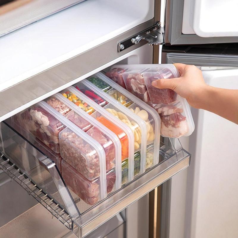 Transparent 4/6 Grids Storage Box Refrigerator Large Capacity Container Storage Box Frozen Meat Compartment Food Kitchen Tool