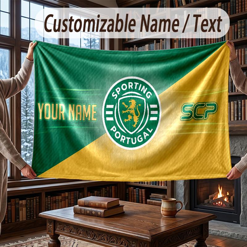 Couverture Flanelle Personnalisée Motif Sporting CP Chaleureuse Décoration de Maison