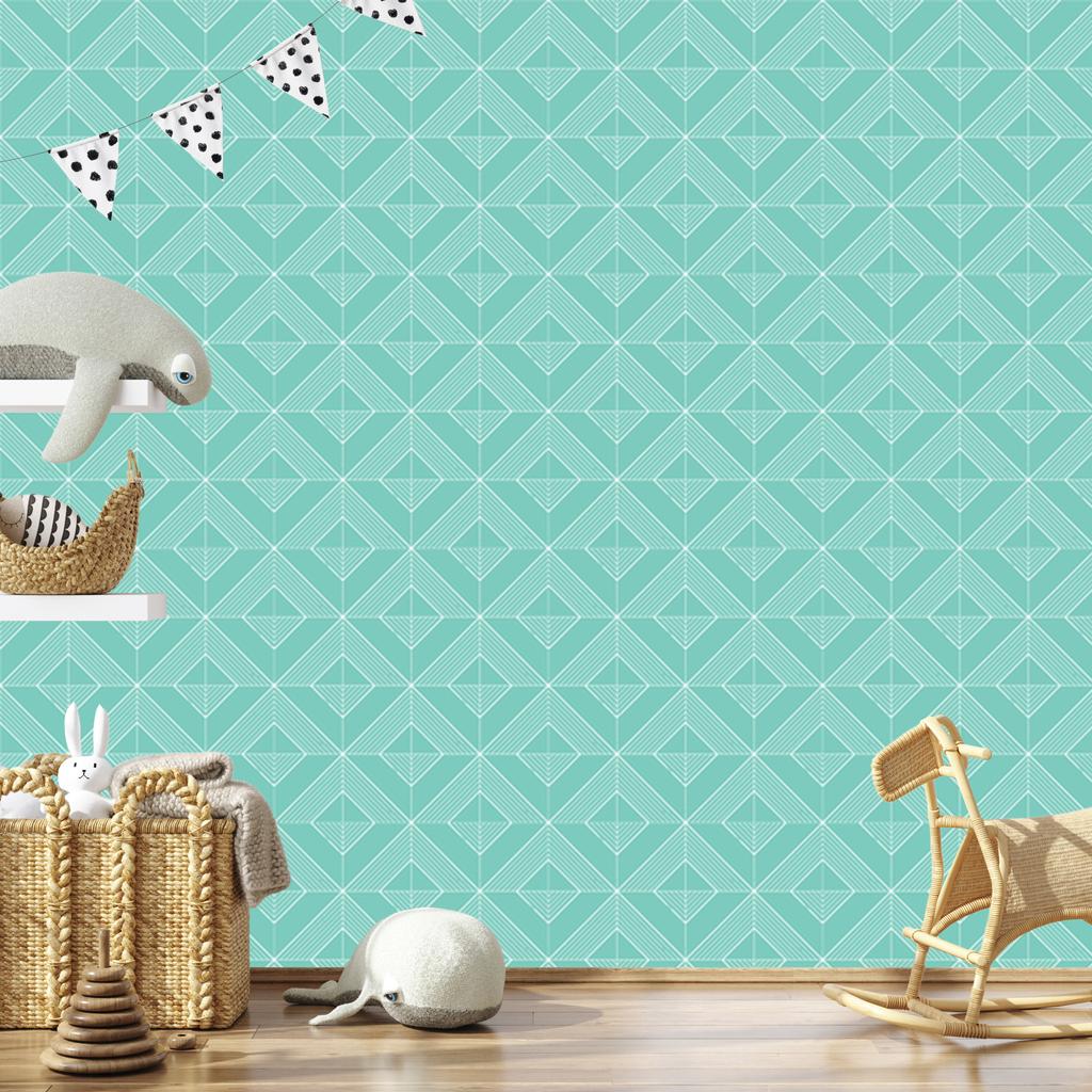 Geometric Rhombus Wallpaper Mint and Teal for Living Room and Bedroom 50x1000