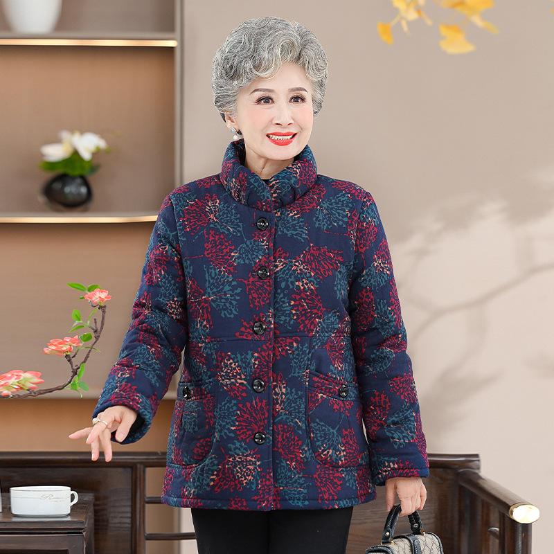 

Grandma’s Plus Velvet Thick Cotton Jacket for Elderly Women - Warm Outerwear for Middle-Aged and Senior Ladies 3XL (for 120-135 jin) темно-синього кольору