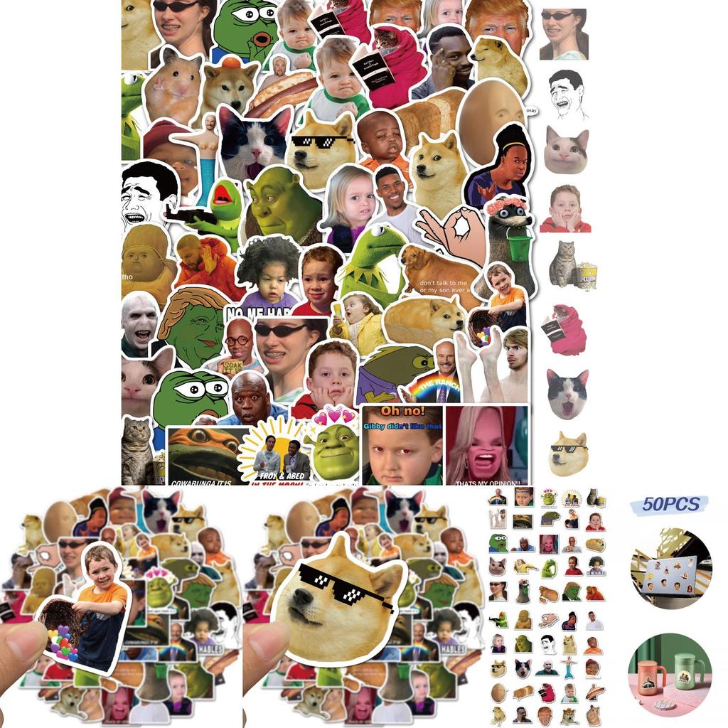 50-teiliges wasserfestes PVC-Aufkleber-Set mit einzigartigen Internet-Promi-Emoticon-Designs