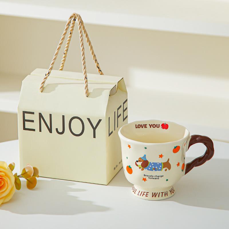 Creative cute dachshund ceramic mug couple cup water cup household coffee cup for friends birthday gift