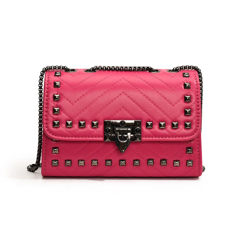 Elegant Urban Minimalist Pu Leather Small Square Bag With Studs And Chain For Fashionable Women
