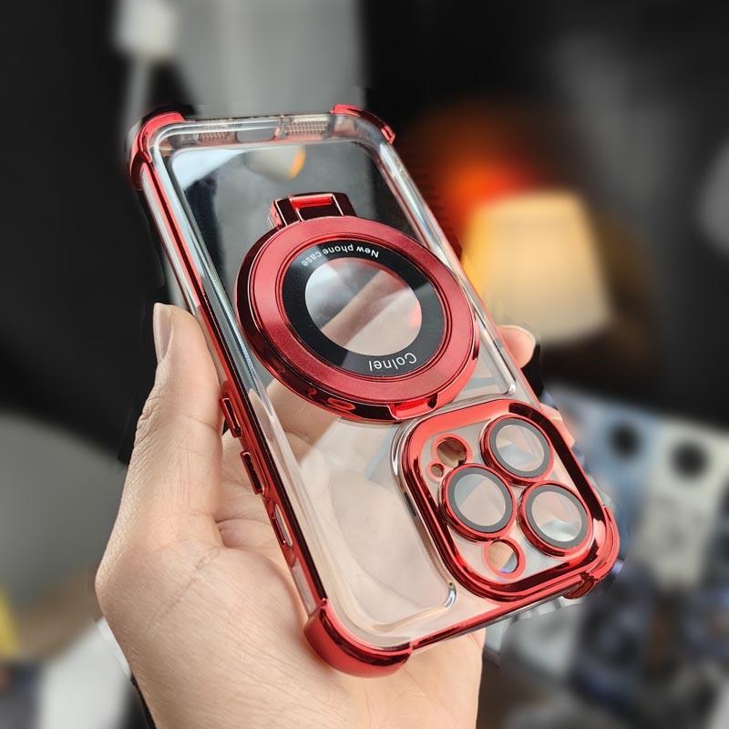 Luxury Magnetic Plating Stand Shockproof Clear Case  For iPhone 17 16 15 14 13 12 11 Pro Max Plus Shockproof Acrylic Back Cover