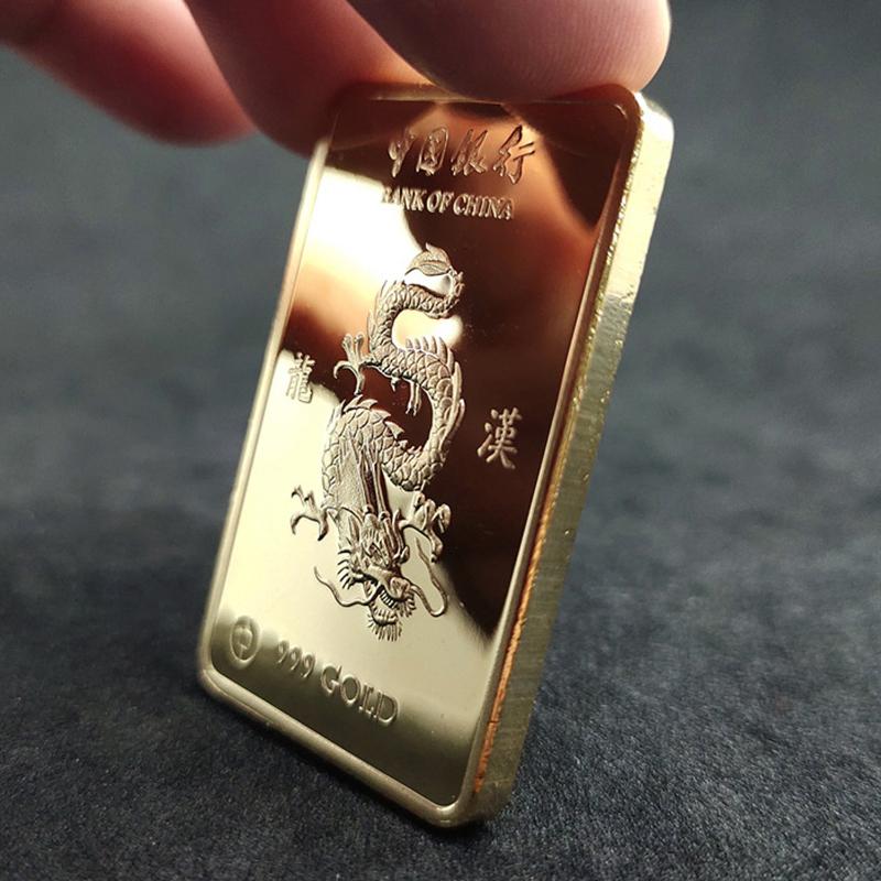 Čínský vítr Země Dragon Gold Bar Pamětní mince Yin Yang Dragon Tiger Square Mince pozlacený zlatý pruh