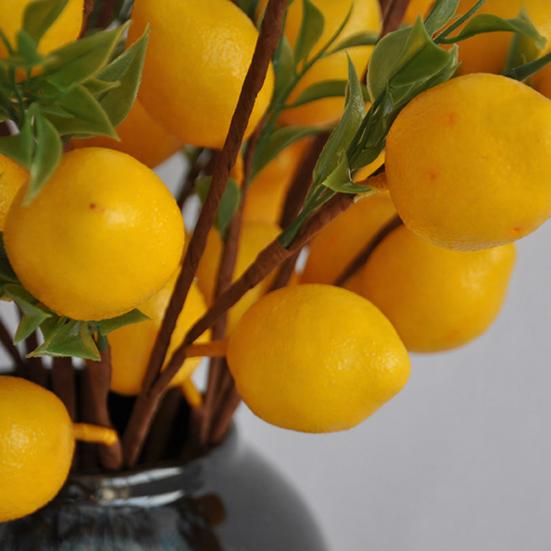 Artificial Lemon Branch with Green Leaves Fake Fruit Lemon Tree Decoration Lifelike Faux Greenery Stems for Home Dining Table Kitchen Decor