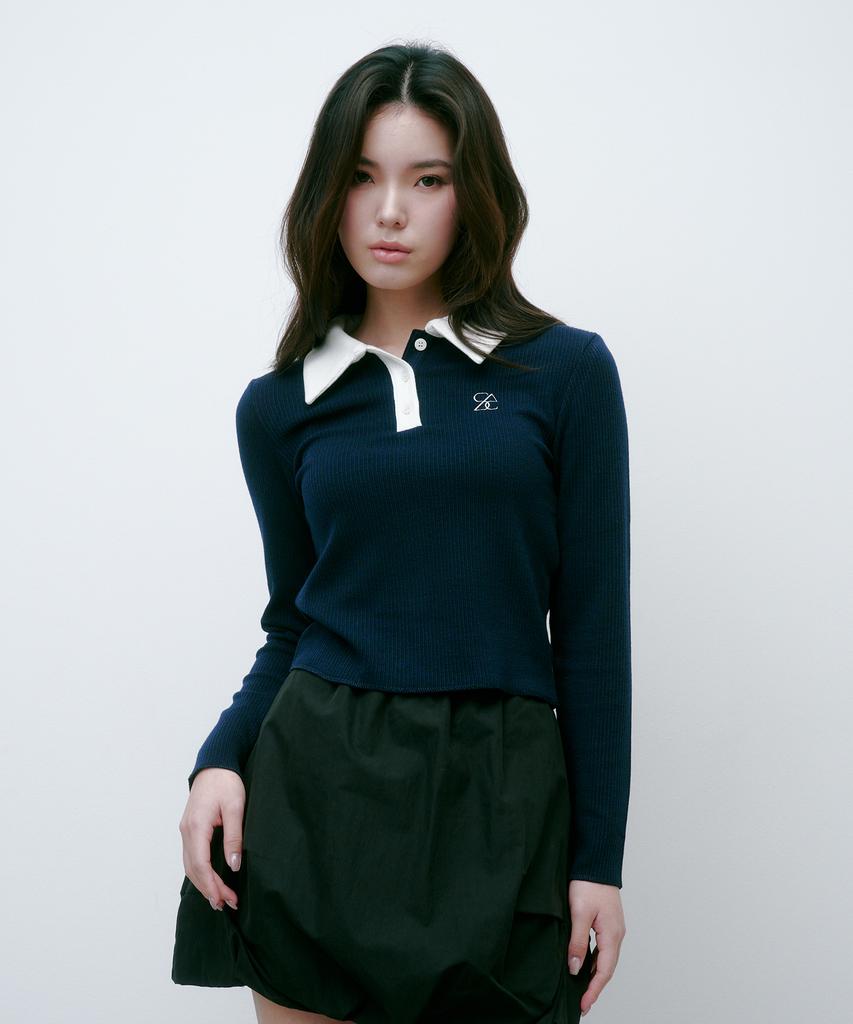 Solteuaenchokollis Contrast Collar Knit Navy 4W2416001