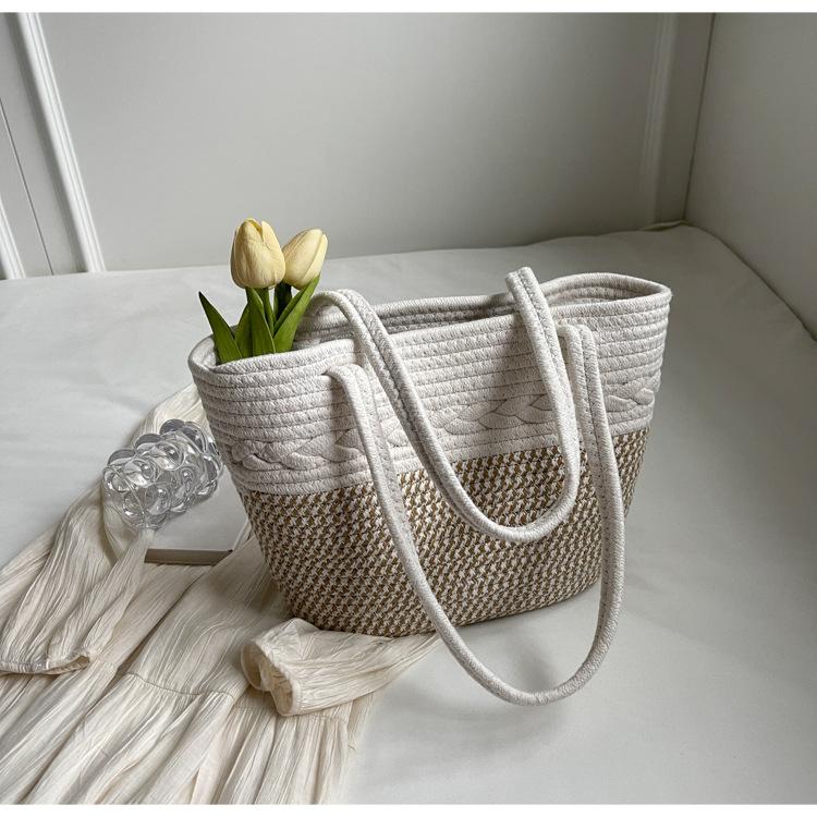 Casual shoulder large capacity bag rope striped design small fresh bag portable tote bag Han Fan fashion