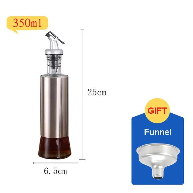 Stainless Steel+Glass Oil Bottle Gravy Boats,Leak-proof Soy Sauce Vinegar Cruet Storage Bottle Dispenser,Kitchen Cooking Tools