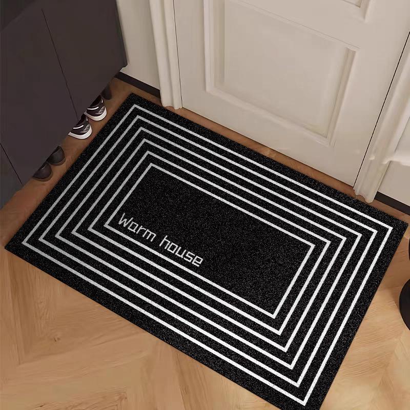Black Line Flower Tile Doormat - Indoor/Outdoor Entryway Scraper Mat