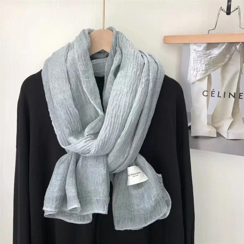 Super Soft and Plain Cotton and Linen Scarf for Women In Autumn and Winter Thin and Artistic Style Retro Warm Shawl Solid Color