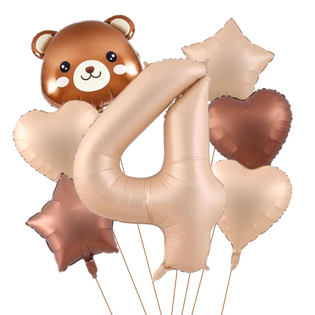 7pcs Cute Bear Balloon Set with 32 Inch Caramel Digital Aluminum Foil Balloon for Birthday Party Decoration Baby Shower Supplies