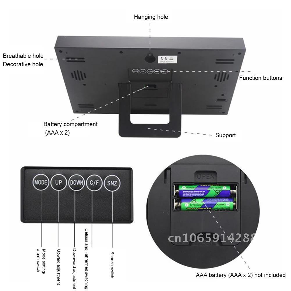 Digital Alarm Clock Battery Powered LCD High Definition Clock With Watches Screen Indoor Desk Calendar Temperature Wall