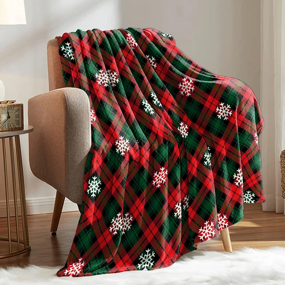 Cozy Christmas Plaid Throw Blanket Soft Flannel Bedspread for Winter Decorative Sofa Cover Perfect Holiday Home Bedding Gift
