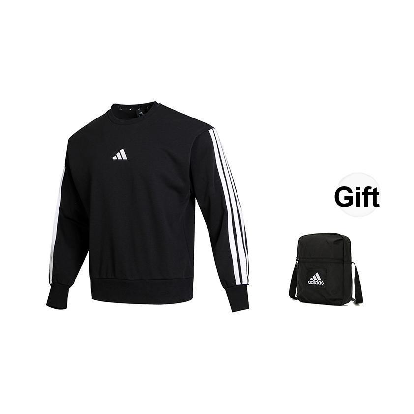 adidas Essentials 3 Şeritli Fransız Havlu Kumaş Sweatshirt Siyah/Beyaz Erkek Sokak Giyimi JE6372