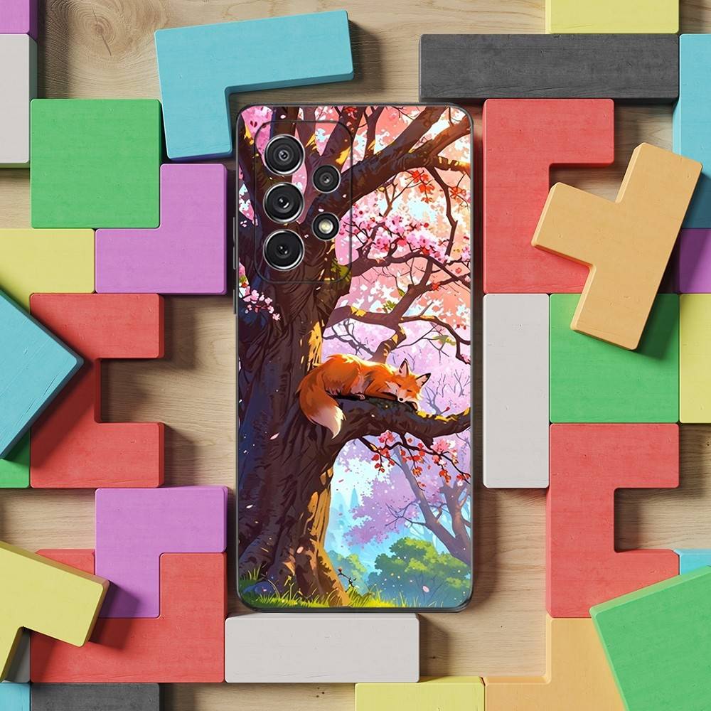 Cute Fox Cartoon Phone Case For Samsung S22,S21,S20,S10,S9,S25,S24,S23,Ultra,FE,Plus,Lite,Soft Silicone Black