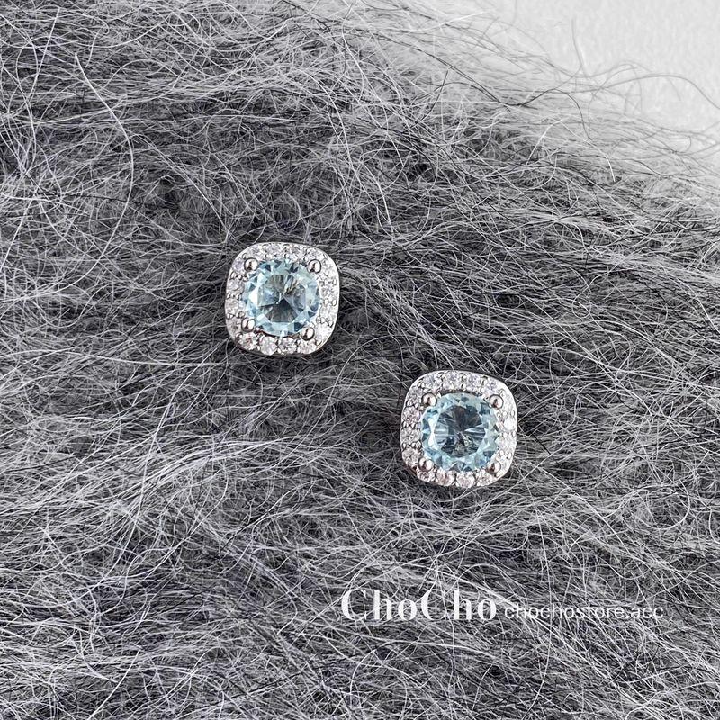 

Chocho/925 Silver Needle Topaz Light Blue Zircon Cube Sugar Stud Earrings Small Exquisite and Versatile Fancy Earrings 925 silver needle