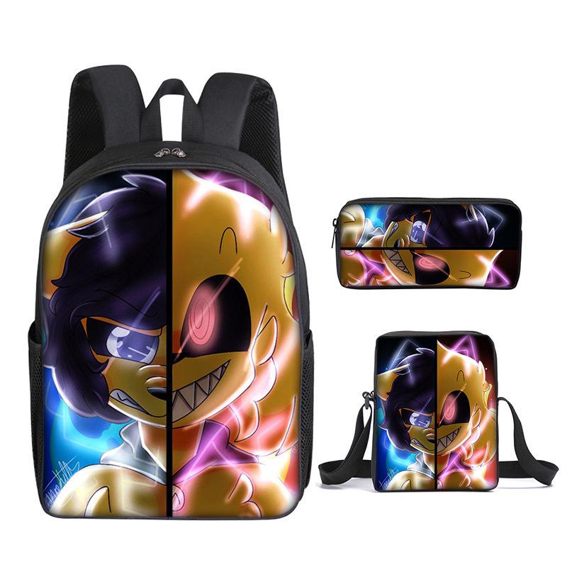 Mikecrack Rucksack Grund- und Sekundarschule Schultasche Bedruckter Rucksack Umhängetasche Federmäppchen Dreiteiliges Set