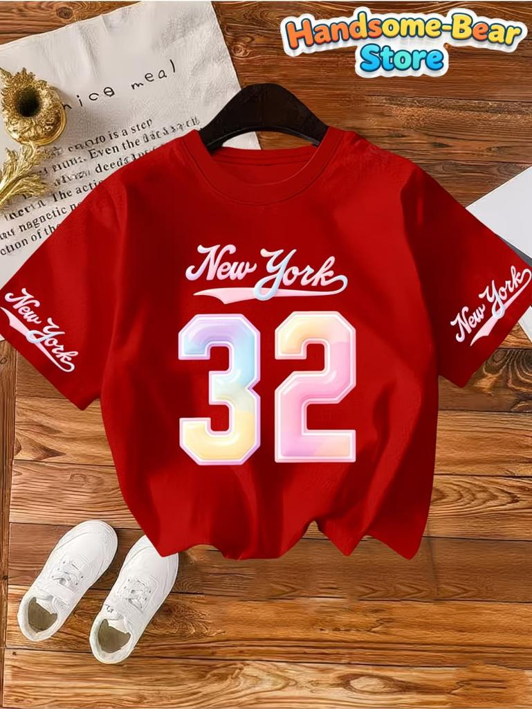 T-Shirt for Kids Girls' Number Digital Print Pattern Sports Style Round Neck Short Sleeve Football Jersey T-Shirt Girls Clothes