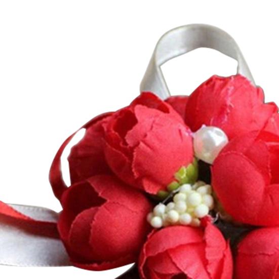 Wrist Flower Vivid Pattern Fake Pearl Ribbon Cloth Pretty Bridal Flower Bracelet for Wedding