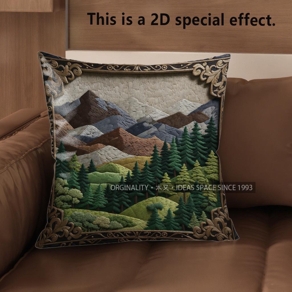 2D Mountain & Forest Pattern Decorative Pillow Covers Pattern Cushion Cover Suitable For Sofa Bedroom Car Pillow Cover