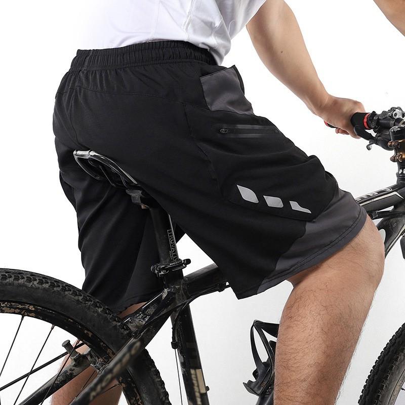 Mens Cycling Pants With Padded Seat Water-Resistant Loose Fit Multi-Pocket Bike Trousers Outdoor Riding