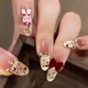 Red Velvet Bunny Christmas Nail Art – Handmade, Sweet Girl Vibe, Blush Design, Skin-Brightening