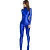 Sexy Women Yoga Shaper Tights Maid Wear Oil Glossy Shiny Elastic Bodysuit Zipper Open Crotch Sheer See Through Jumpsuits