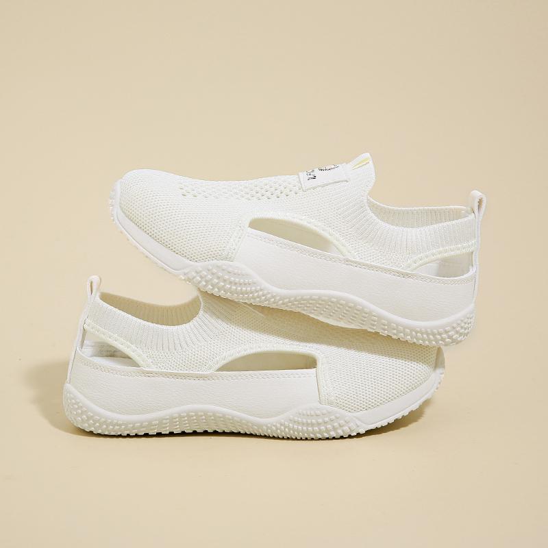 Fashion Hollow Out Breathable Toe Cap Sandals for Women, Summer Mesh Shoes, One Foot White Shoes, Casual Thick Soled Board Shoes