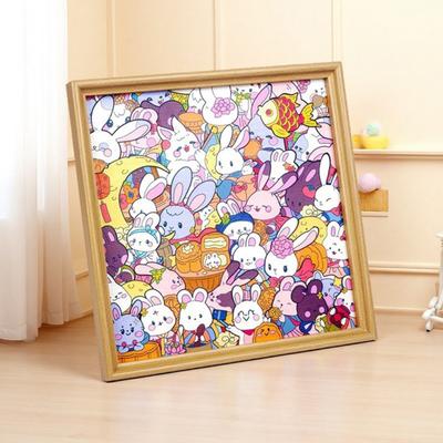 Wooden Rabbit Coloring Puzzle Kit with Marker Pens Glue DIY Hand-Painted 3D Irregular Bunny Puzzle Photo Frame Decoration Ornament
