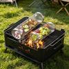 Drehbarer Grillkorb mit Holzgriff, Edelstahl-Zylinderkäfig für Camping, Antihaft-Outdoor-Kochwerkzeug