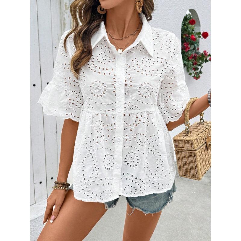 

Весенне-летний кардиган с лацканами и рукавами средней длины, кружевом и кружевным вырезом, футболка из чистого белого шифона 2XL белый