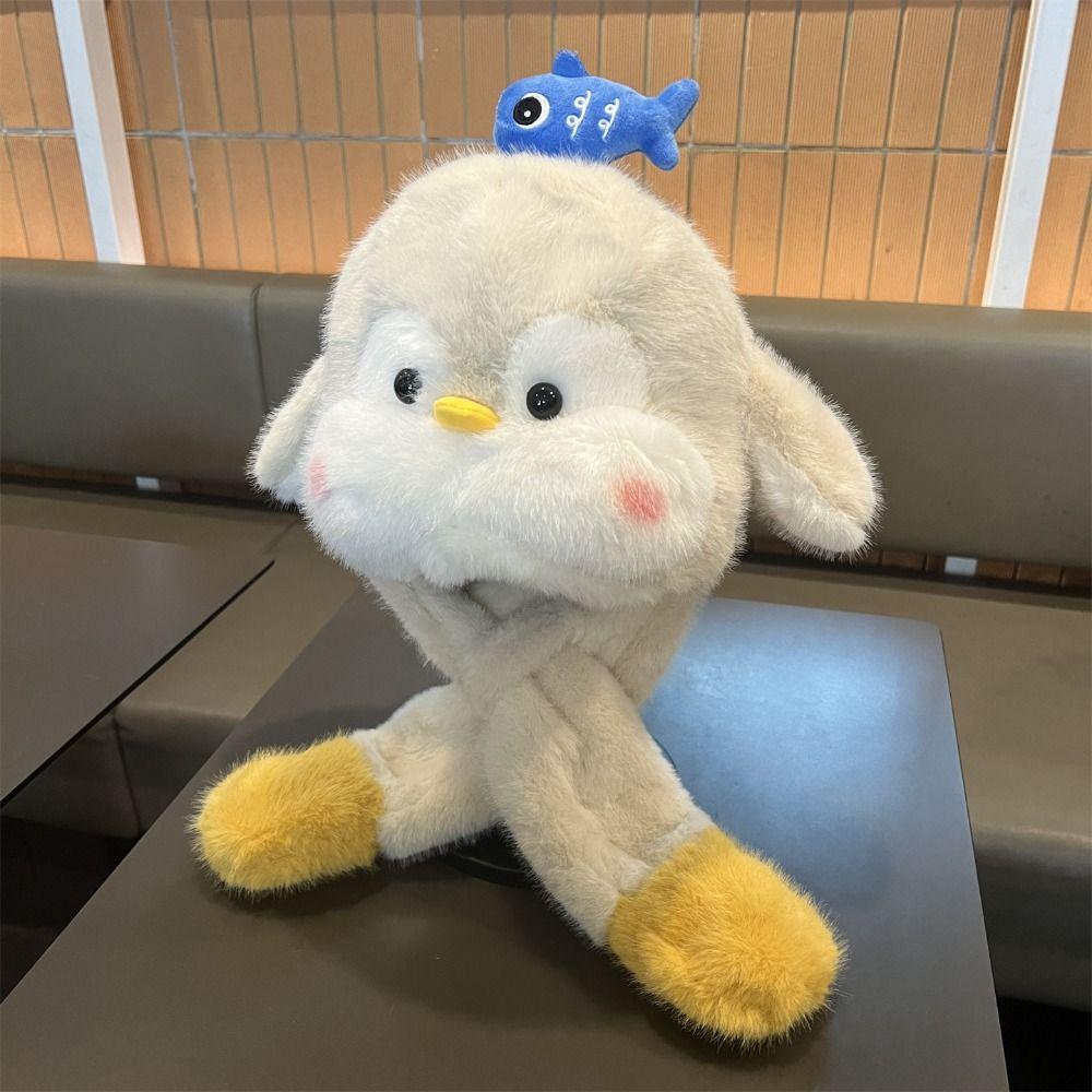 Solid Color Penguin Ear Moving Hat Fluffy Children Plush Pullover Cap  Outdoor Sport