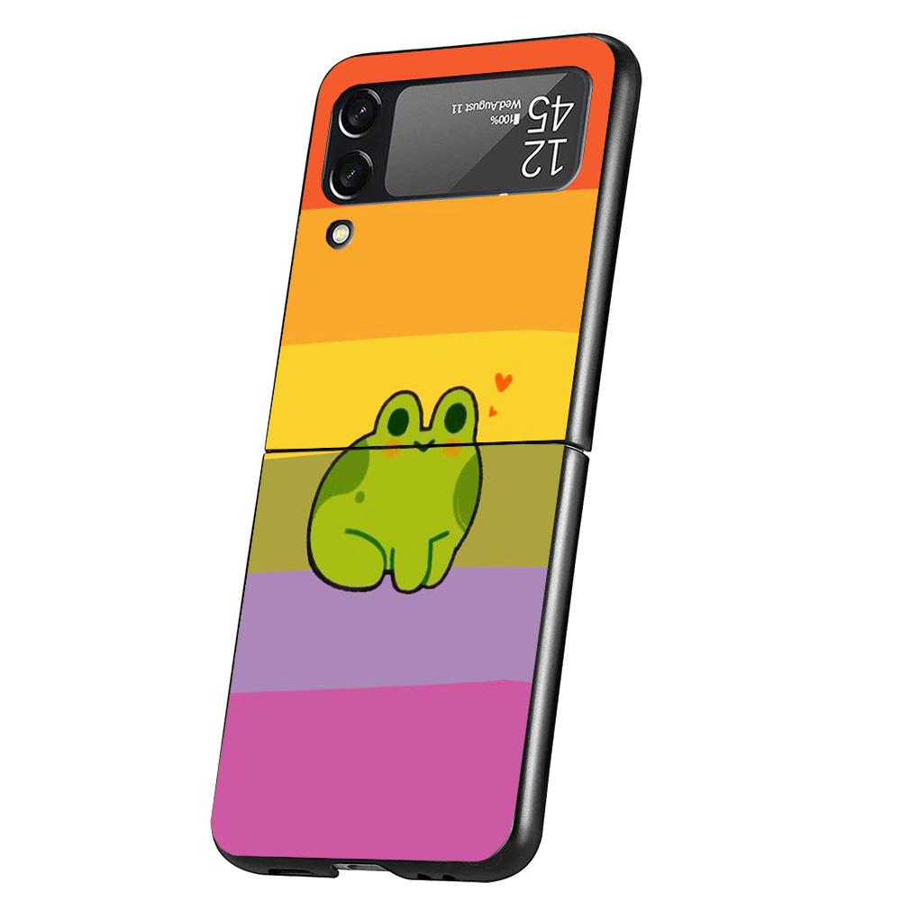 Cottagecore Frog Mushroom Kawaii Cover Phone Case For Samsung Galaxy Z Flip 7 6 5 4 3 5G Flip7 Flip6 Flip5 Flip4 Flip3 Black Fun