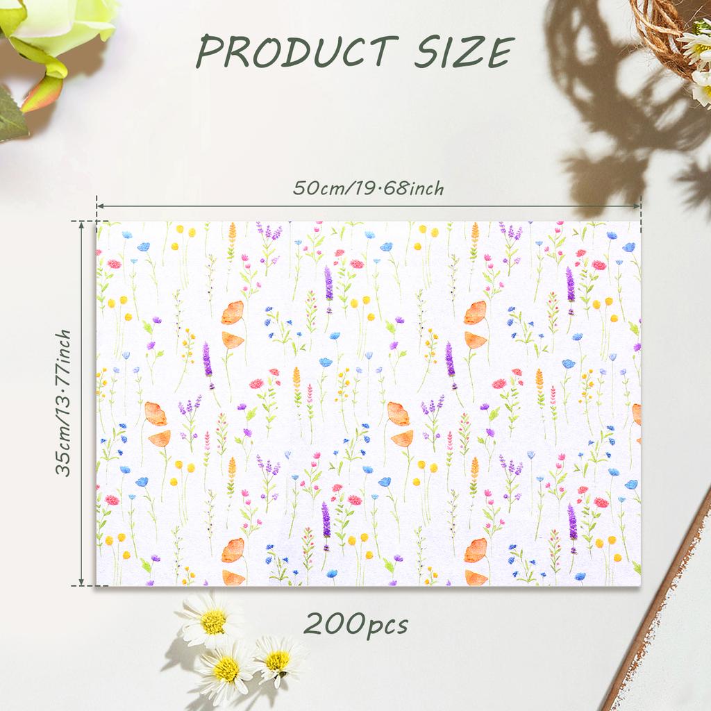 200 Sheets Floral Tissue Paper 35x50 CM Colorful Wrapping Paper Decorative DIY Craft Tissue Paper for Flower Gift Packaging