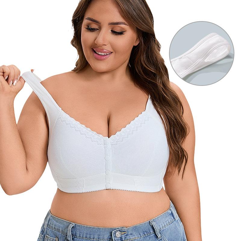 New Soft Cotton Thin Cup Front Buckle Underwear Women's Lace Rimless Vest Type Extra Large Size Bra