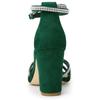 Allegra K Women's Green Ankle Strap Sandals with Rhinestones and Chunky Heels, Size 25.5cm