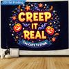 1pc Wall Tapestry Gothic Cemetery Tapestry with Bat and Sunset, Halloween Decor Art