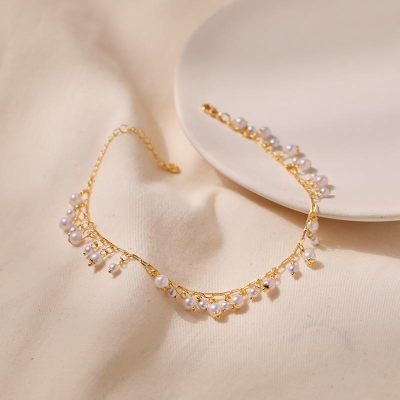 Women 18k Gold Plated Abs Pearl Pendant Exotic Anklet Jewelry