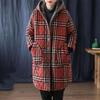 Zesílená teplá zimní bavlněná bunda Dámská nadměrná velikost Kostkovaný s kapucí Středně dlouhý kabát